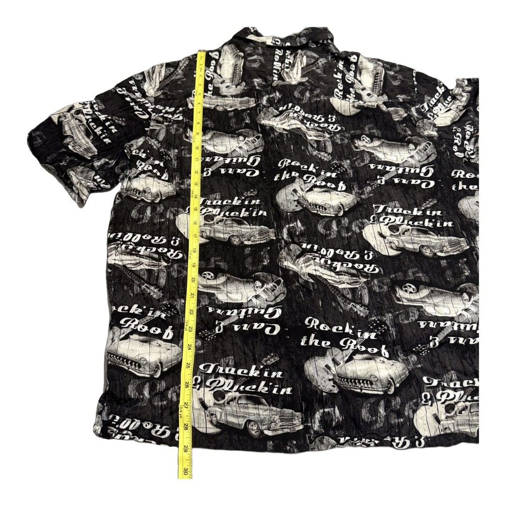 George Rock and Roll Cars Guitars Print Shirt Mens XL Rayon - Picture 6 of 8